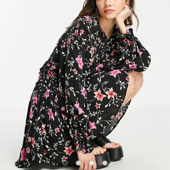 Free People - Lighten Up - Mini dress with flowers Floral Black and Pink Size M - Picture 5 of 7